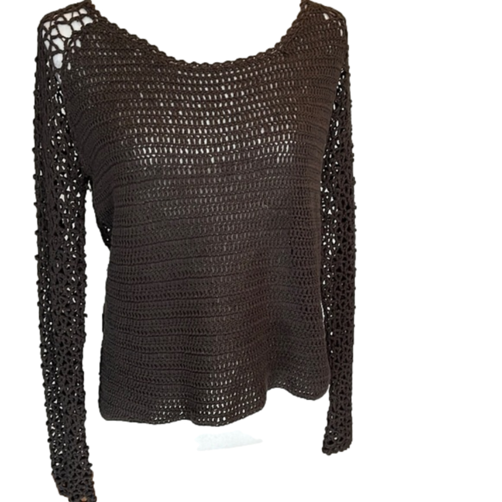 Women’s gray knit crochet loose weave sweater size M